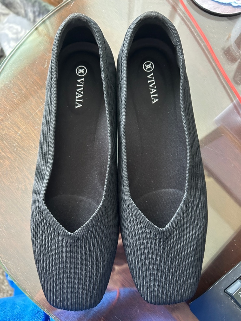 VIVAIA Black Knit Square-Toe Ballet Flats - Comfortable Everyday Slip-Ons
